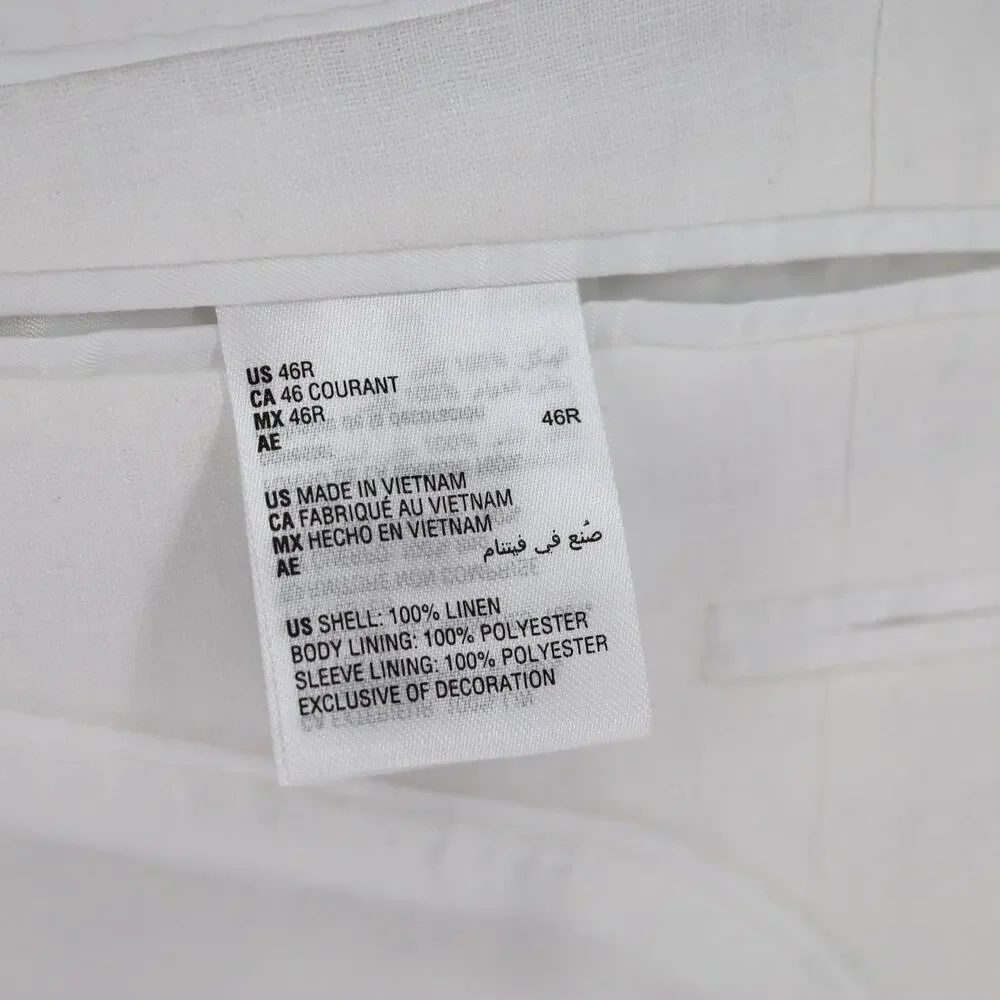 Bar III Men's White Linen Summer Casual Slim-Fit Formal Suit Jacket Size 46R